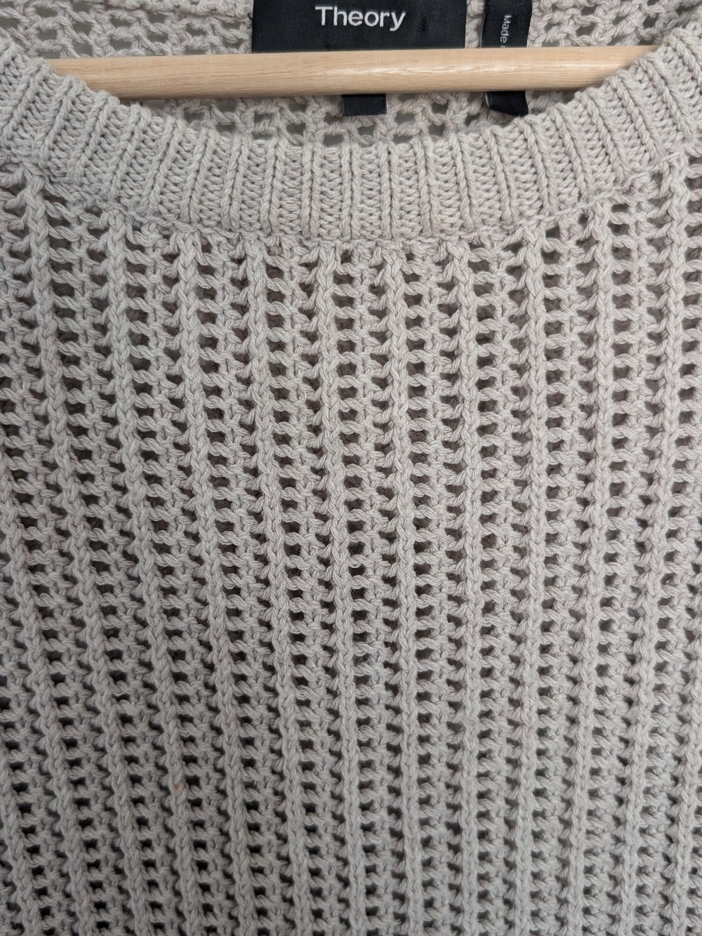 Theory Arshan Open Knit Pullover Women's Sweater in Oatmeal Size Large - Picture 4 of 10